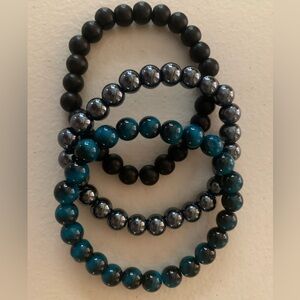 Elegant Black and Blue Beaded Bracelet Set